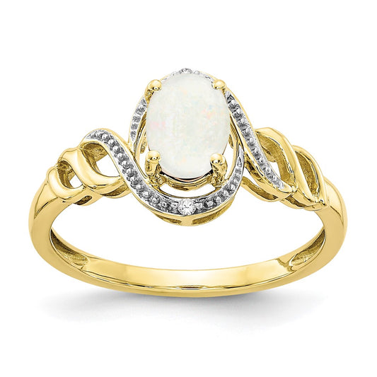 10K Yellow Gold Opal and Real Diamond Ring