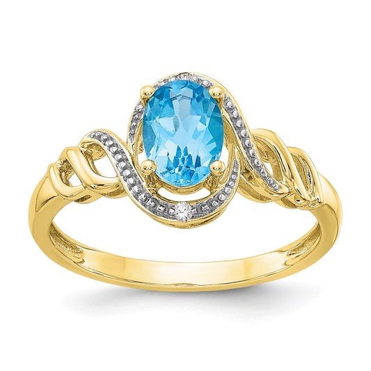 10K Yellow Gold Light Swiss Blue Topaz and Real Diamond Ring