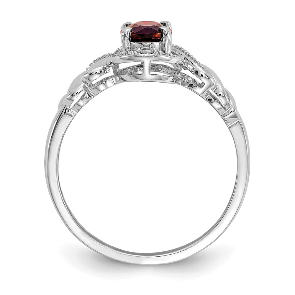 14K White Gold Garnet and Real Diamond Ring