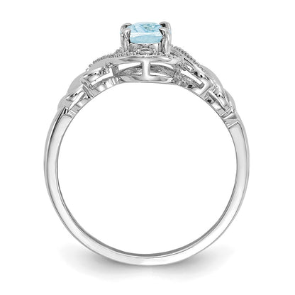 14K White Gold Aquamarine and Real Diamond Ring