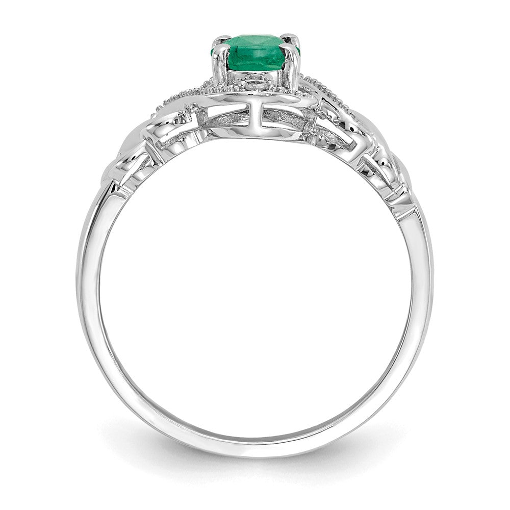 14K White Gold Emerald and Real Diamond Ring
