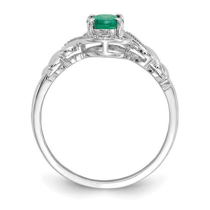 14K White Gold Emerald and Real Diamond Ring