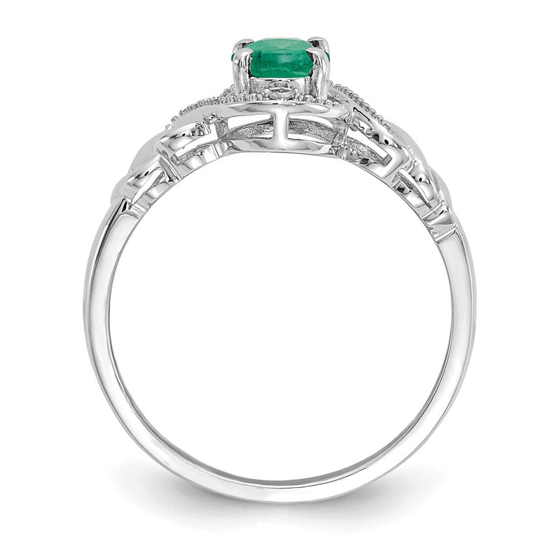 14K White Gold Emerald and Real Diamond Ring