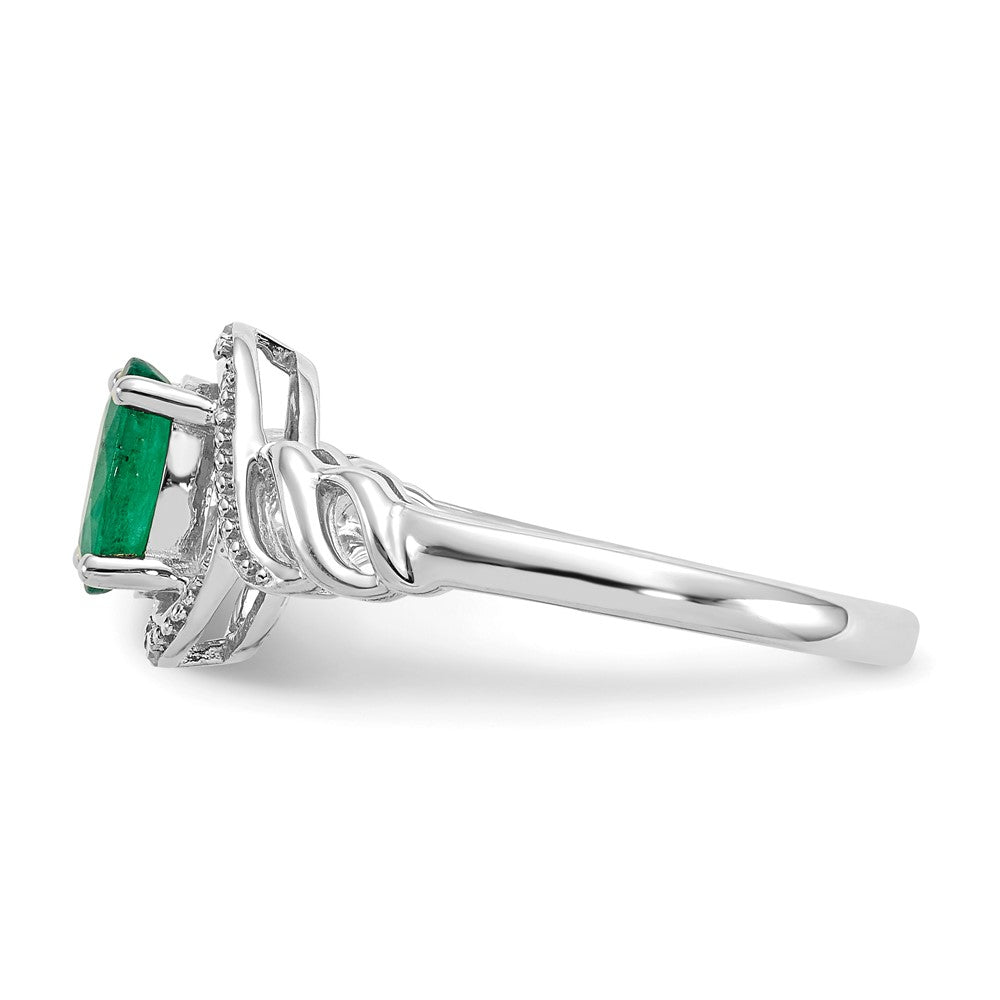 14K White Gold Emerald and Real Diamond Ring