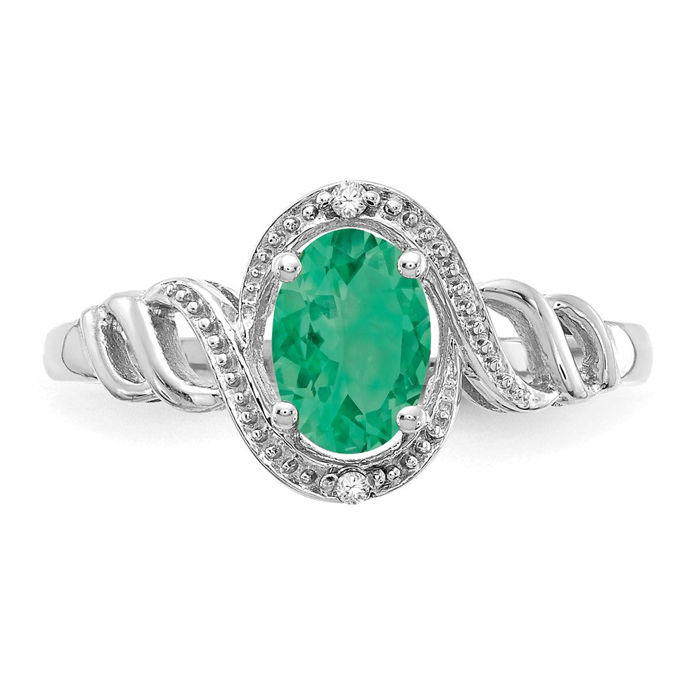 14K White Gold Emerald and Real Diamond Ring