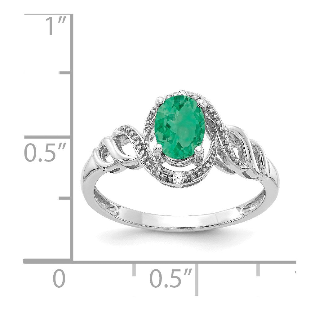 14K White Gold Emerald and Real Diamond Ring