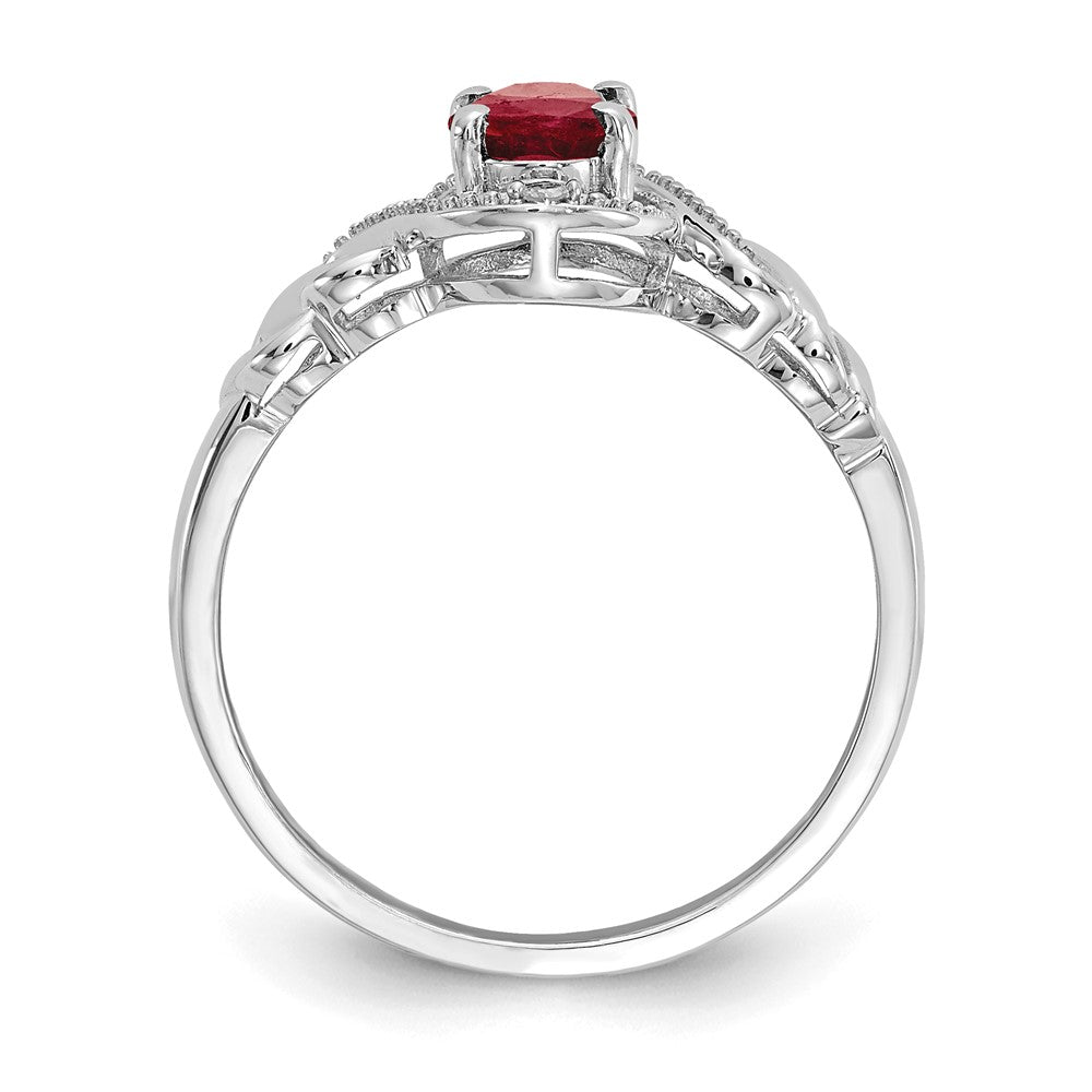 Real 7x5mm Oval Ruby & Diamond Ring 14K White Gold - July Birthstone Jewelry