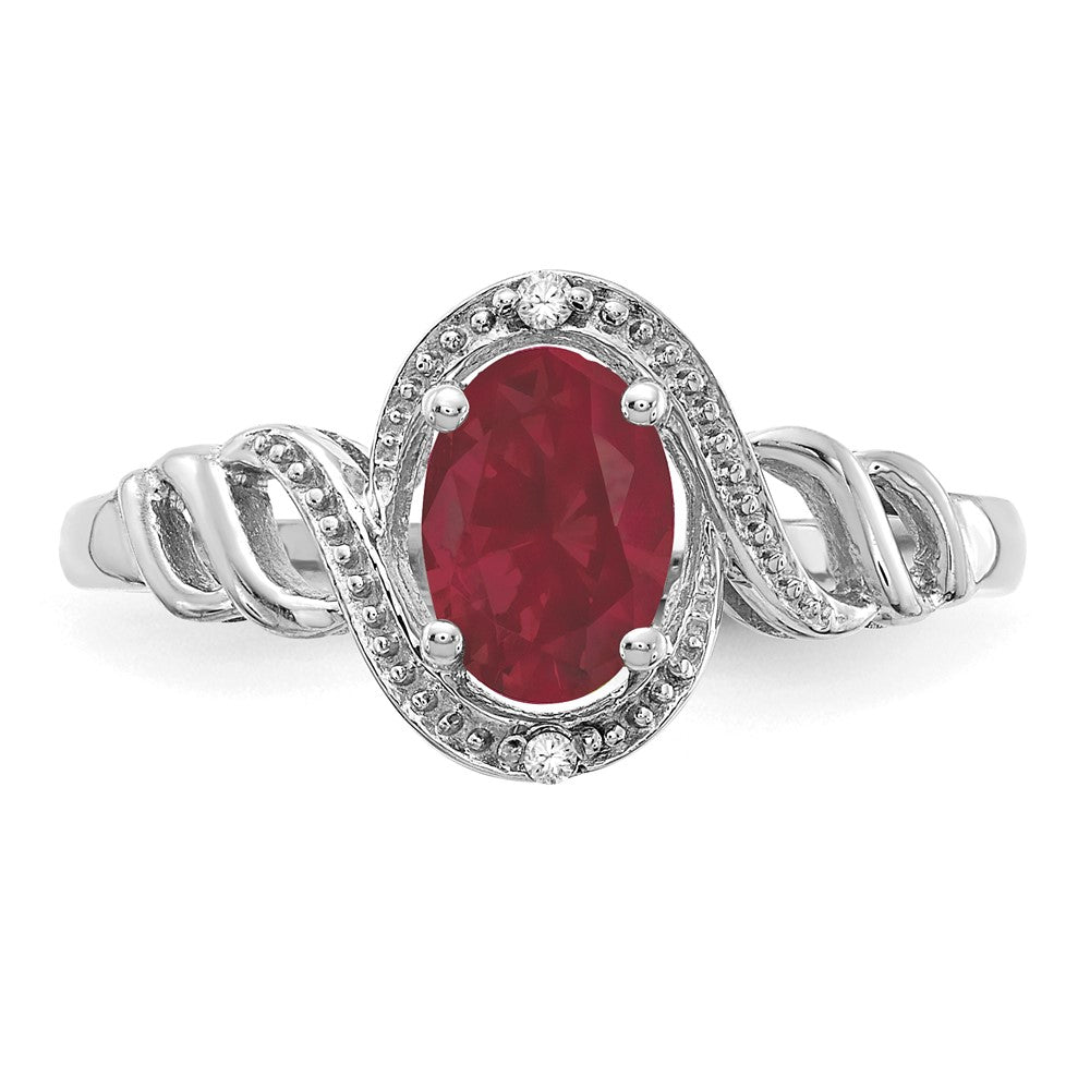 Real 7x5mm Oval Ruby & Diamond Ring 14K White Gold - July Birthstone Jewelry