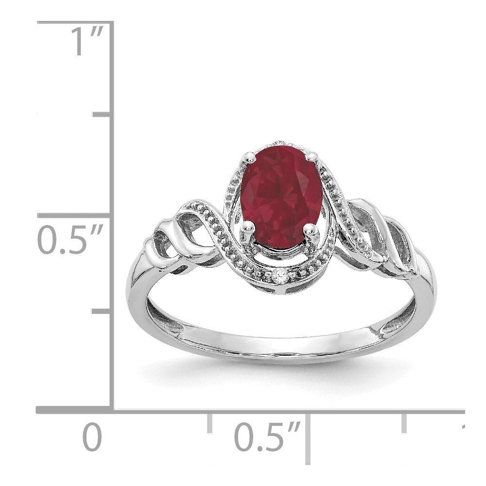 Real 7x5mm Oval Ruby & Diamond Ring 14K White Gold - July Birthstone Jewelry