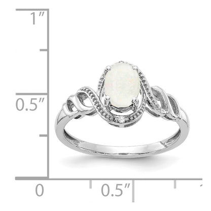 14K White Gold Opal and Real Diamond Ring