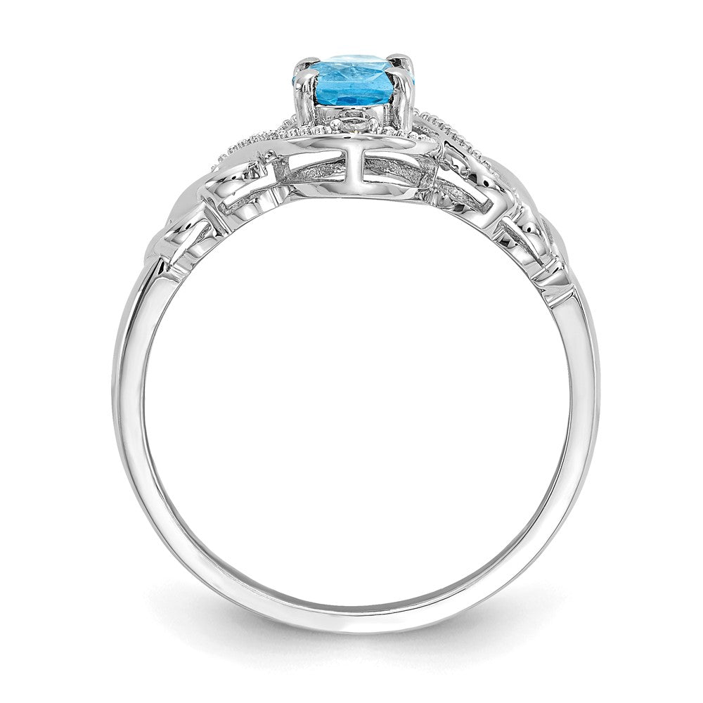14K White Gold Light Swiss Blue Topaz and Real Diamond Ring