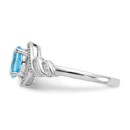 14K White Gold Light Swiss Blue Topaz and Real Diamond Ring