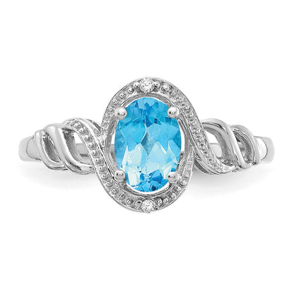 14K White Gold Light Swiss Blue Topaz and Real Diamond Ring