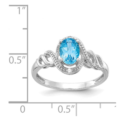 14K White Gold Light Swiss Blue Topaz and Real Diamond Ring