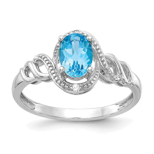 14K White Gold Light Swiss Blue Topaz and Real Diamond Ring