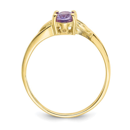 10K Yellow Gold Polished Geniune Amethyst Birthstone Ring