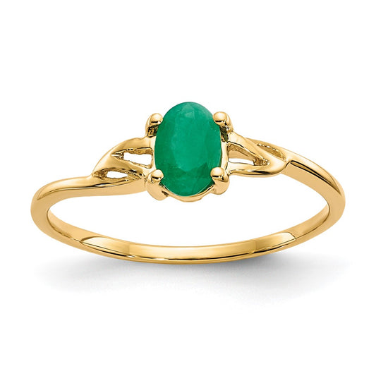 10K Yellow Gold Polished Geniune Emerald Birthstone Ring