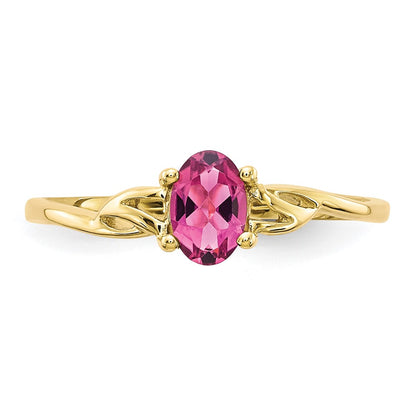 10k Yellow Gold Polished Genuine Pink Tourmaline Birthstone Ring