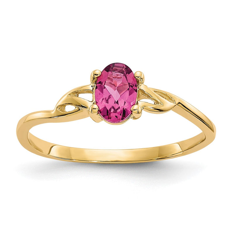 10k Yellow Gold Polished Genuine Pink Tourmaline Birthstone Ring