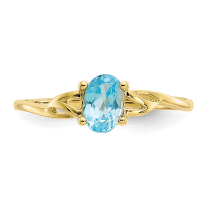 10K Yellow Gold Polished Geniune Blue Topaz Birthstone Ring