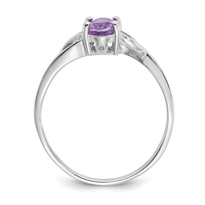 14K White Gold Polished Geniune Amethyst Birthstone Ring