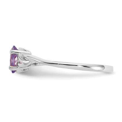 14K White Gold Polished Geniune Amethyst Birthstone Ring
