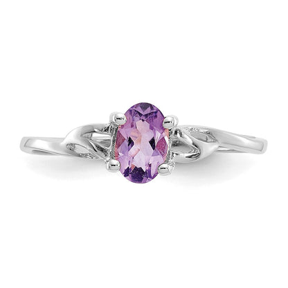 14K White Gold Polished Geniune Amethyst Birthstone Ring