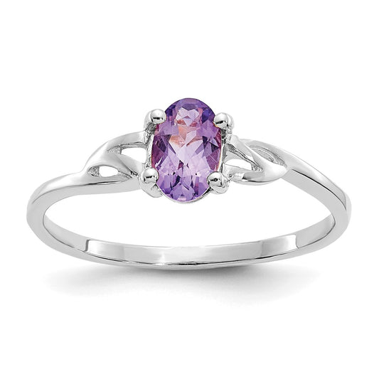 14K White Gold Polished Geniune Amethyst Birthstone Ring