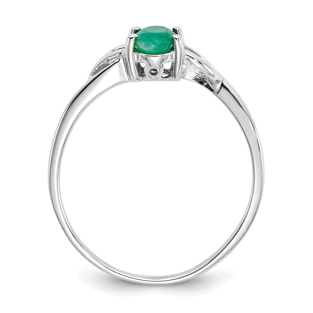 14K White Gold Polished Geniune Emerald Birthstone Ring