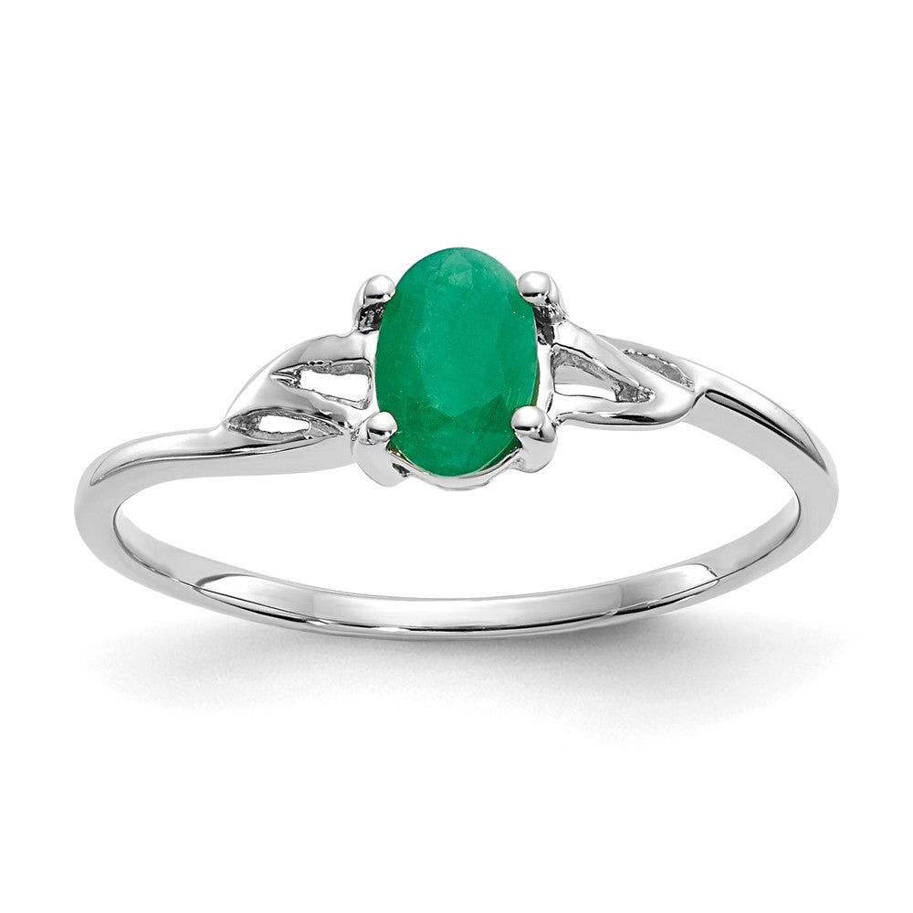 14K White Gold Polished Geniune Emerald Birthstone Ring