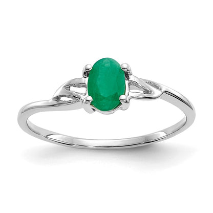 14K White Gold Polished Geniune Emerald Birthstone Ring