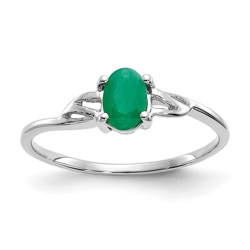14K White Gold Polished Geniune Emerald Birthstone Ring