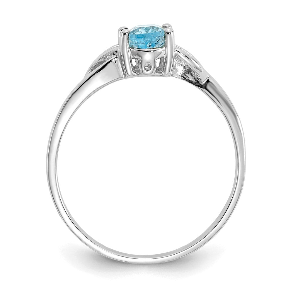 14K White Gold Polished Geniune Blue Topaz Birthstone Ring