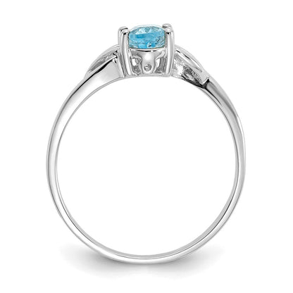 14K White Gold Polished Geniune Blue Topaz Birthstone Ring