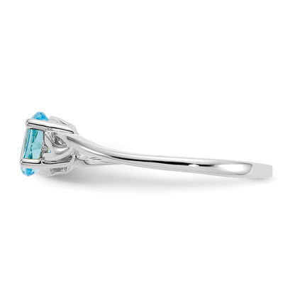 14K White Gold Polished Geniune Blue Topaz Birthstone Ring