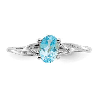 14K White Gold Polished Geniune Blue Topaz Birthstone Ring