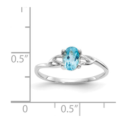 14K White Gold Polished Geniune Blue Topaz Birthstone Ring