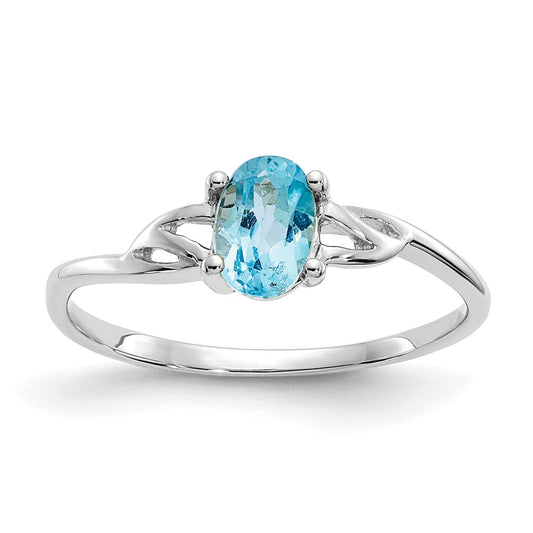 14K White Gold Polished Geniune Blue Topaz Birthstone Ring