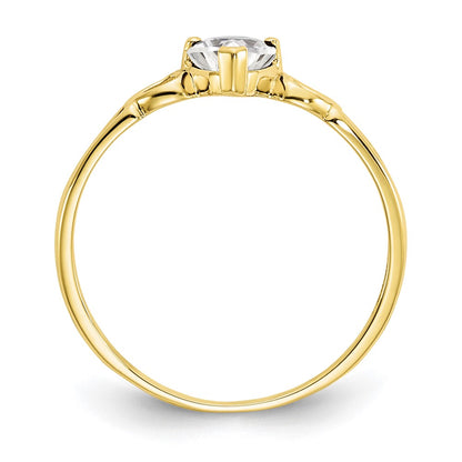 10K Yellow Gold Polished Geniune White Topaz Birthstone Ring