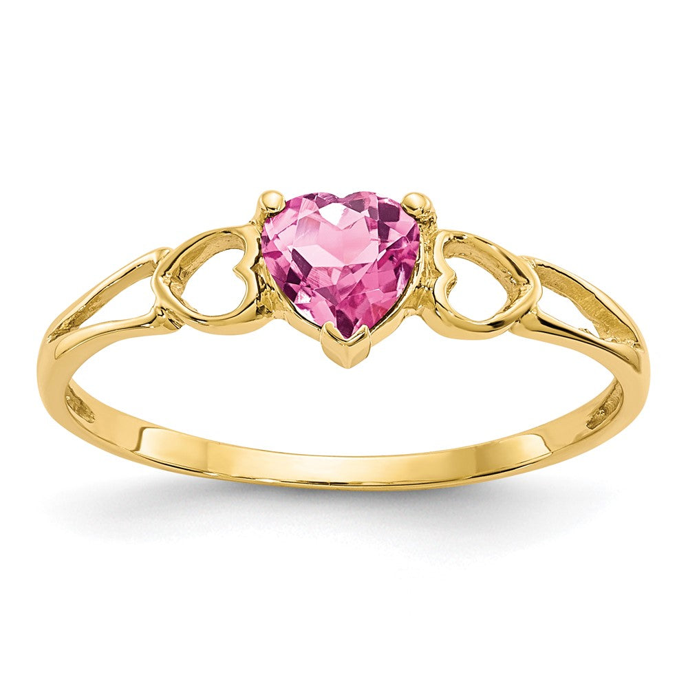 10k Yellow Gold Polished Genuine Pink Tourmaline Birthstone Ring