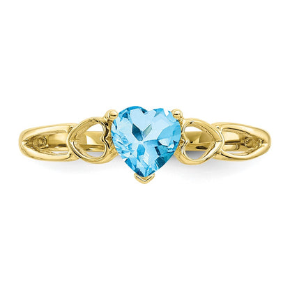 10K Yellow Gold Polished Geniune Blue Topaz Birthstone Ring