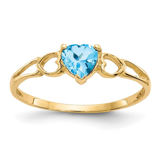 10K Yellow Gold Polished Geniune Blue Topaz Birthstone Ring