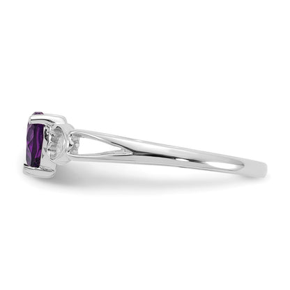 14K White Gold Polished Geniune Amethyst Birthstone Ring