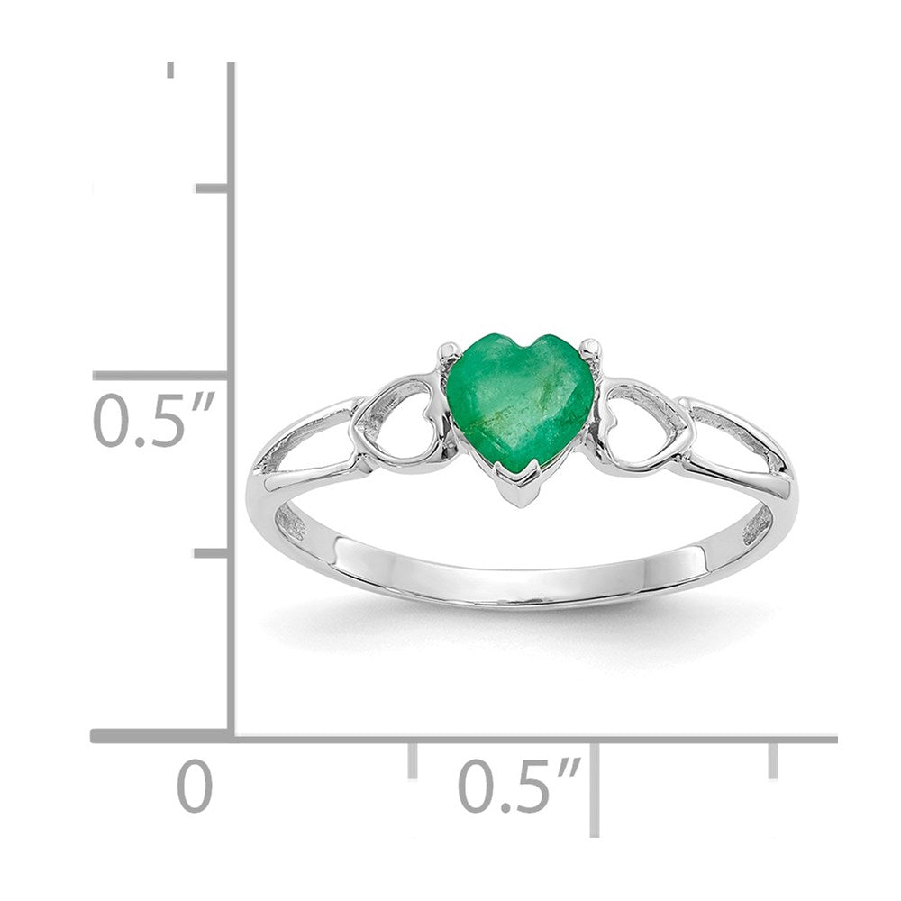 14K White Gold Polished Geniune Emerald Birthstone Ring