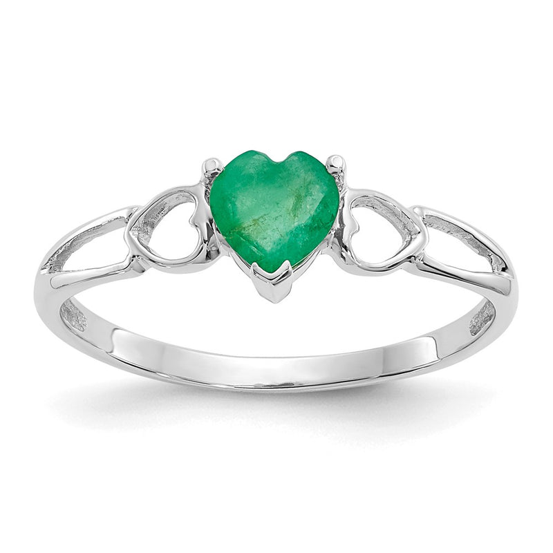 14K White Gold Polished Geniune Emerald Birthstone Ring