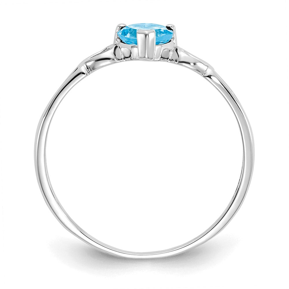 14K White Gold Polished Geniune Blue Topaz Birthstone Ring