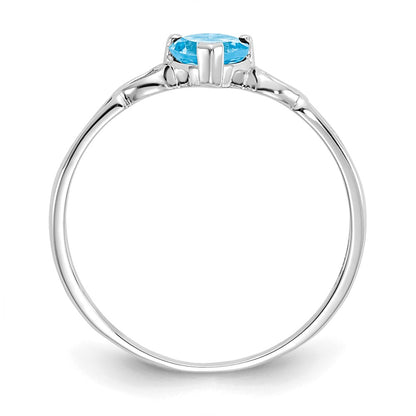 14K White Gold Polished Geniune Blue Topaz Birthstone Ring