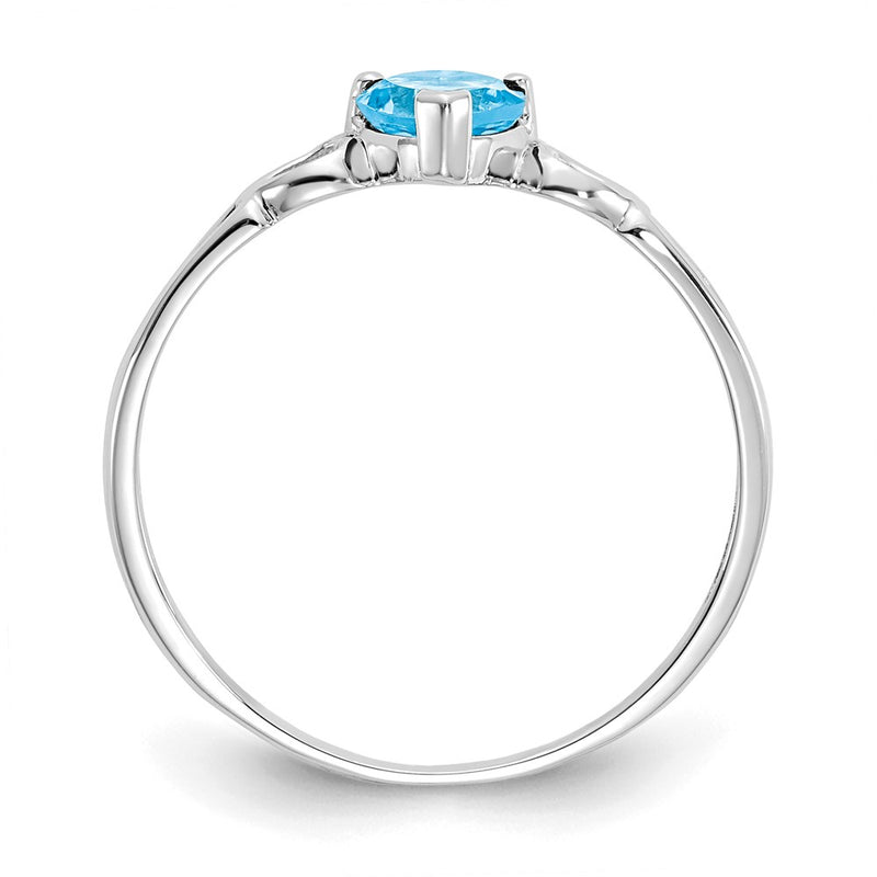 14K White Gold Polished Geniune Blue Topaz Birthstone Ring