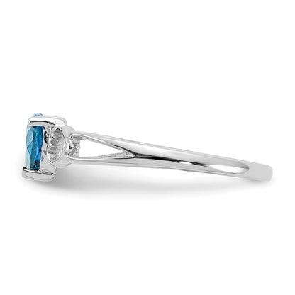14K White Gold Polished Geniune Blue Topaz Birthstone Ring