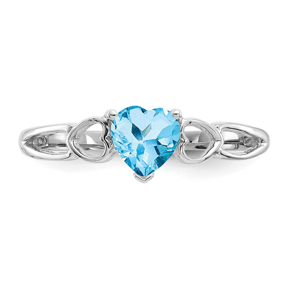 14K White Gold Polished Geniune Blue Topaz Birthstone Ring